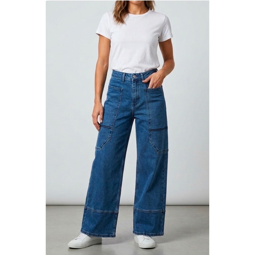 Special A Womens High Rise Cropped Wide Leg Jeans Dark Wash P8083D Size 7/28